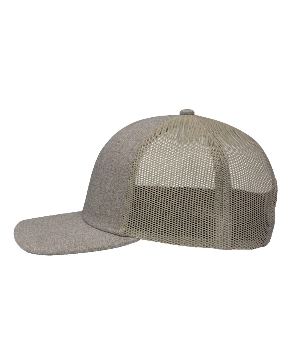 Left View of Khaki Heather/ Khaki Modern Six-Panel Trucker Fit Cap - SP1650