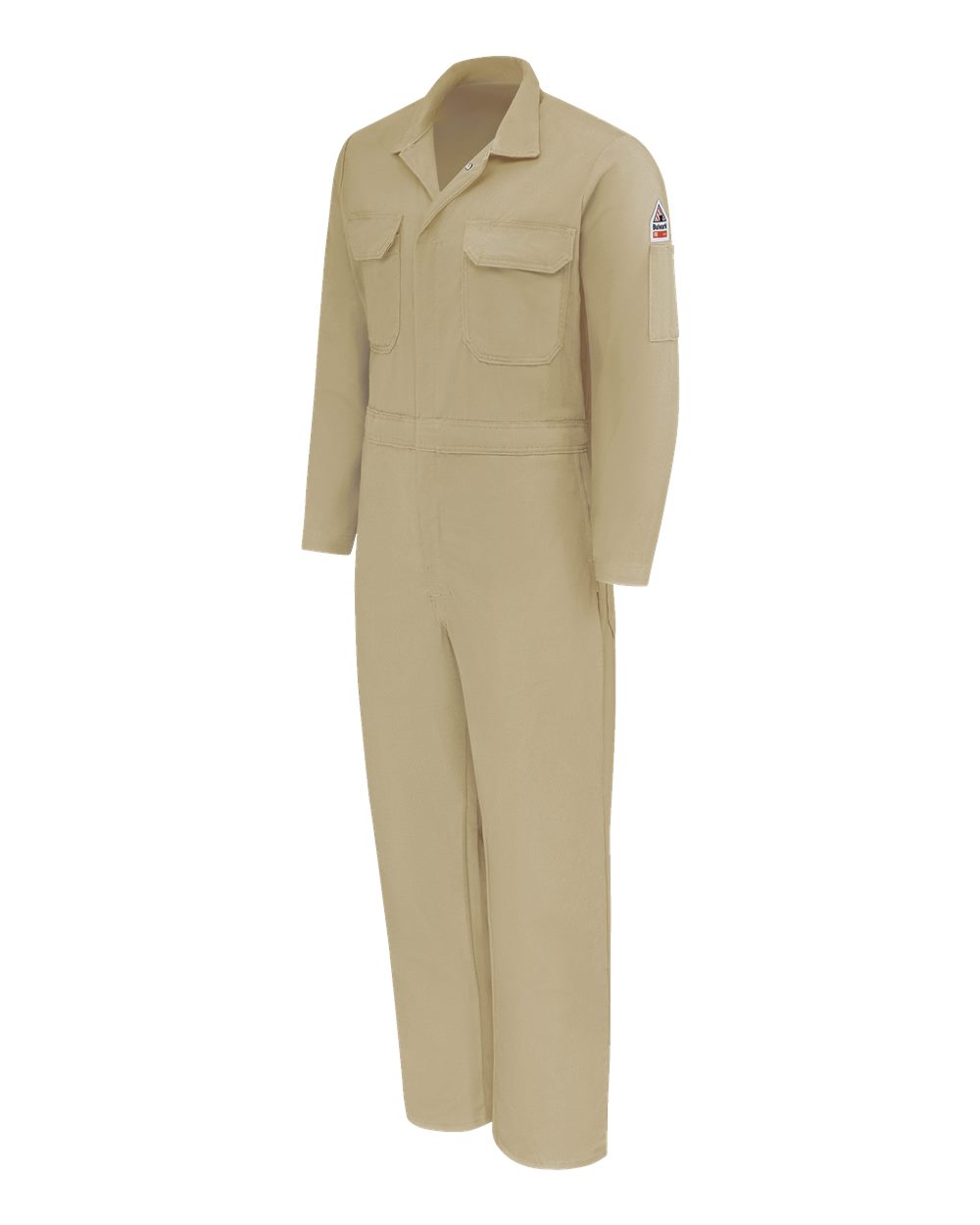 Left View of Khaki Premium Coverall - EXCEL FR® ComforTouch® - 7 oz. - CLB2