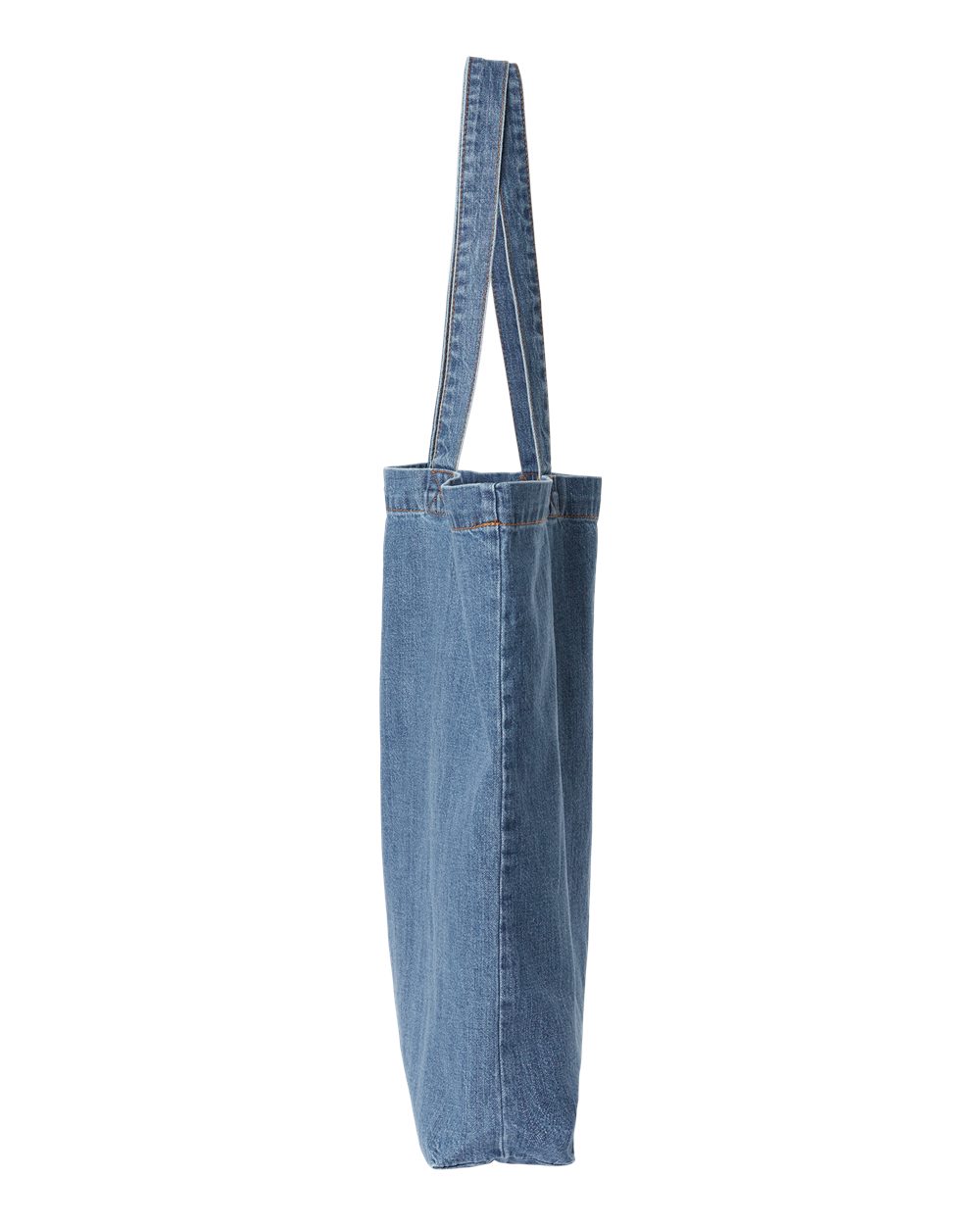 Left View of Light Blue Denim Cotton Denim Gusseted Tote Bag - 7761A