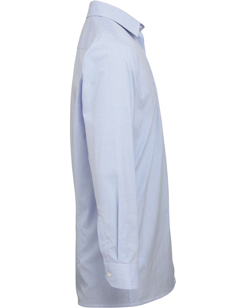 Rear View of Light Blue/ White Men's Microcheck Gingham Cotton Shirt - RP220