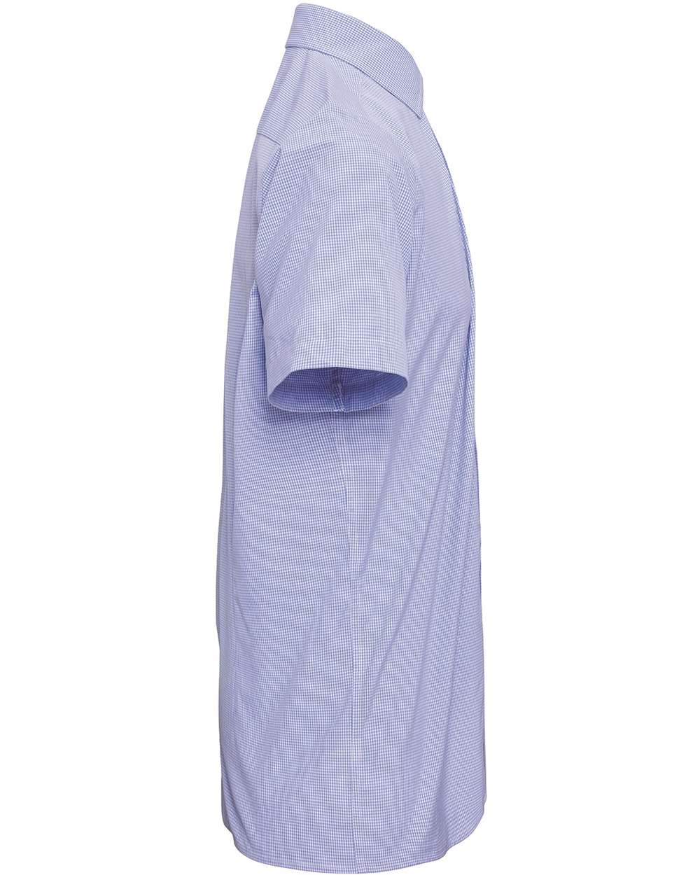 Rear View of Light Blue/ White Men's Microcheck Gingham Cotton Shirt - RP221