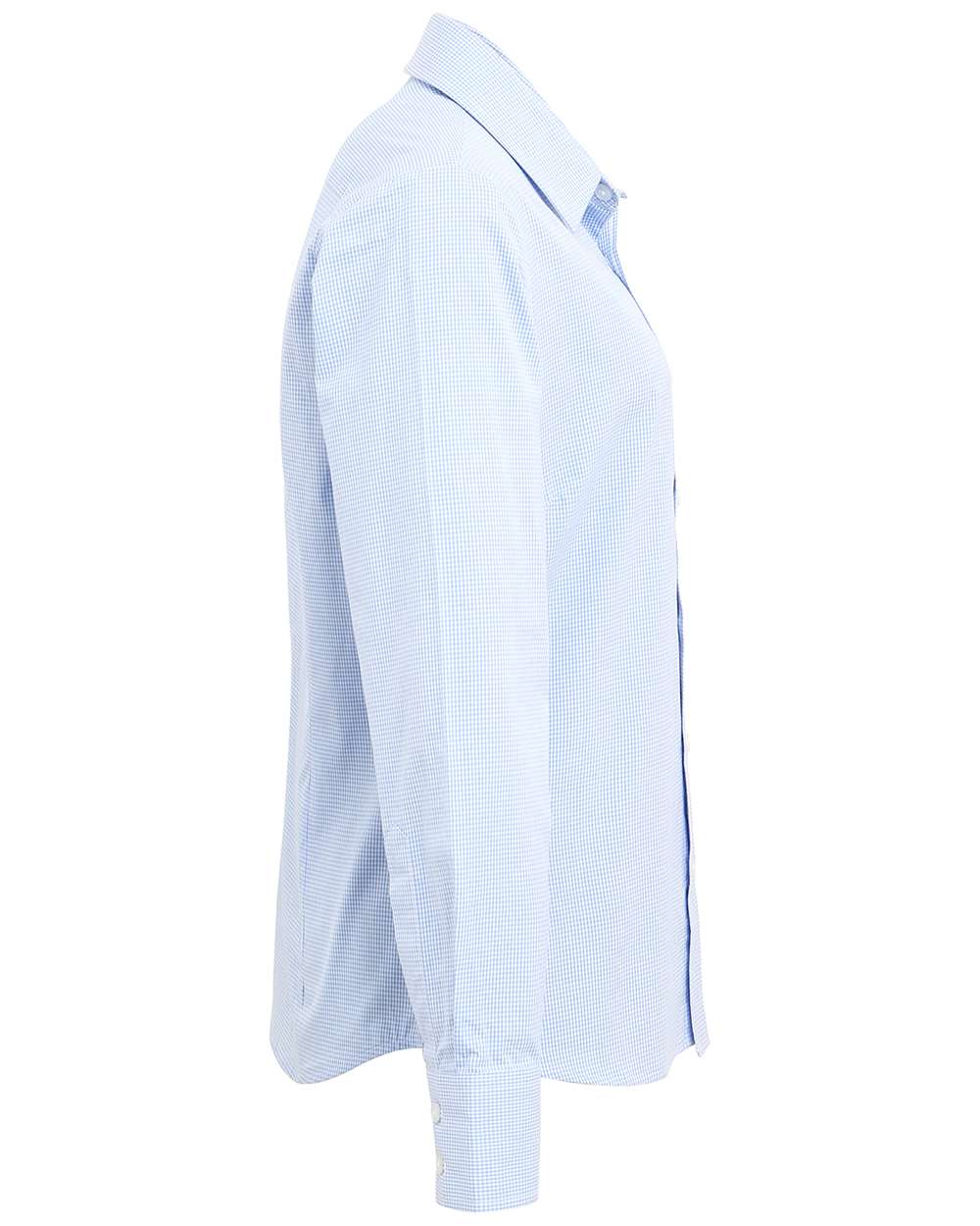 Rear View of Light Blue/ White Women's Microcheck Gingham Cotton Shirt - RP320