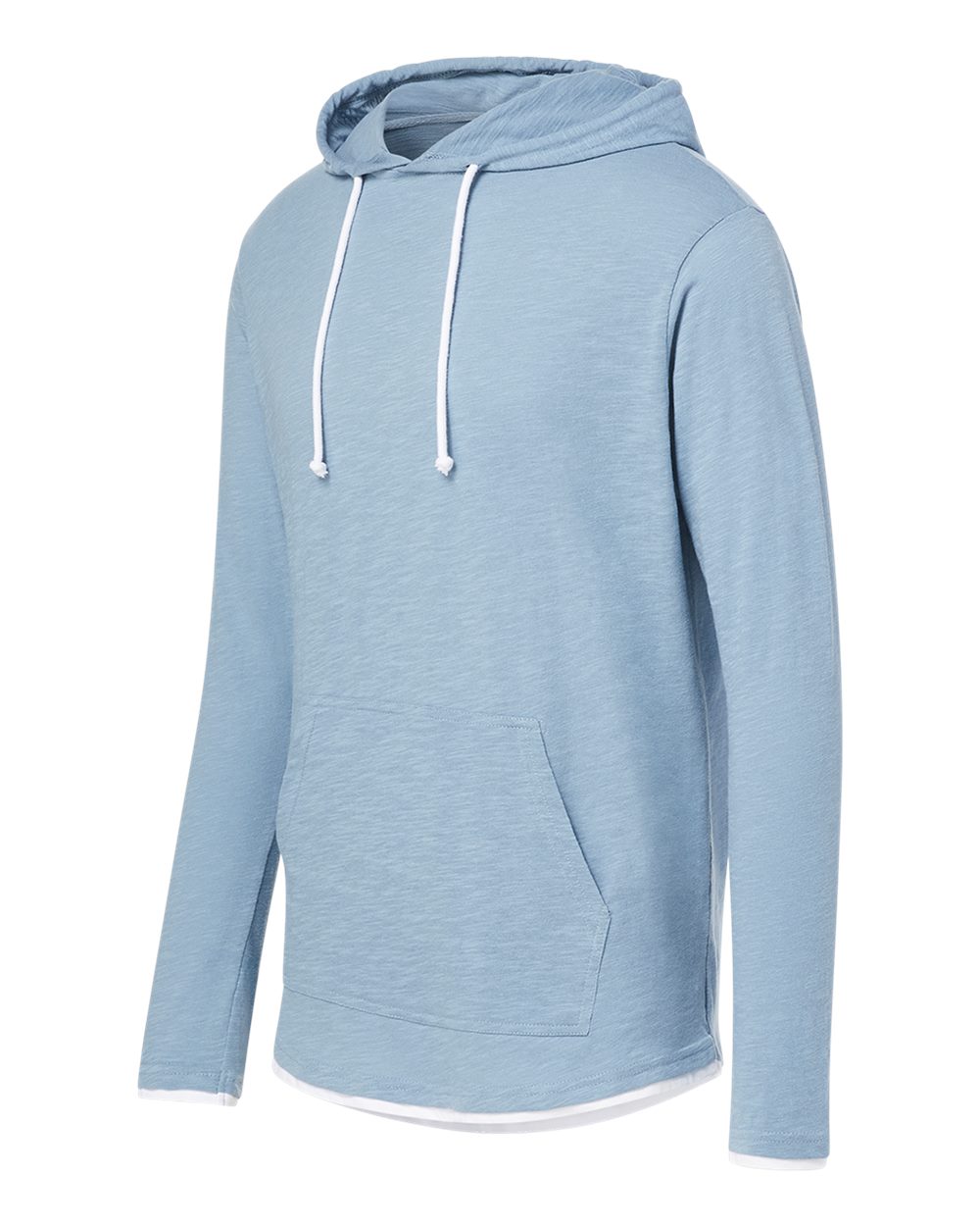 Left View of Light Denim Heather Miles Slub Hooded Long Sleeve T-Shirt - 24401
