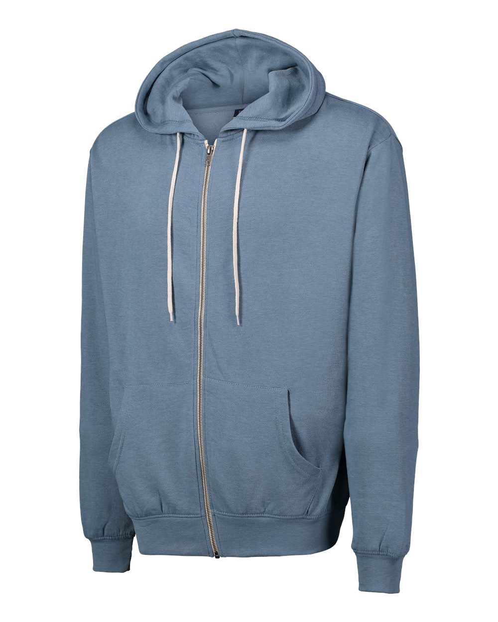 Left View of Light Denim Heather Retro Heather Full-Zip Hooded Sweatshirt - 2349