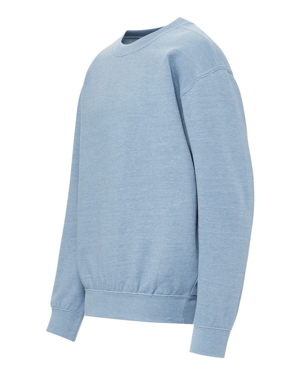 Left View of Light Denim Heather Youth Buddy Crewneck Sweatshirt - 23154Y plain