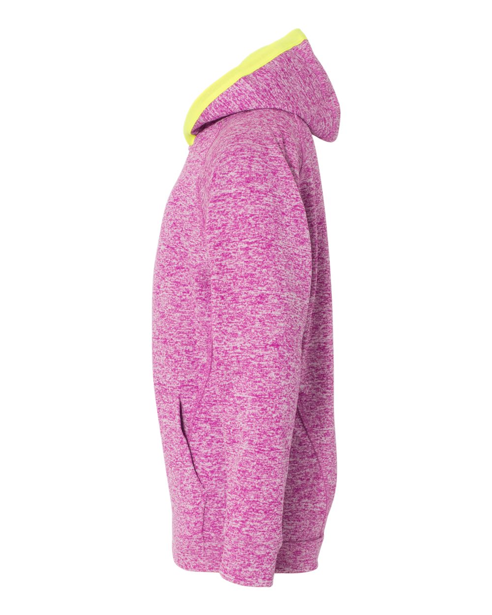 Left View of Magenta/ Neon Yellow Youth Cosmic Fleece Hooded Sweatshirt - 8610