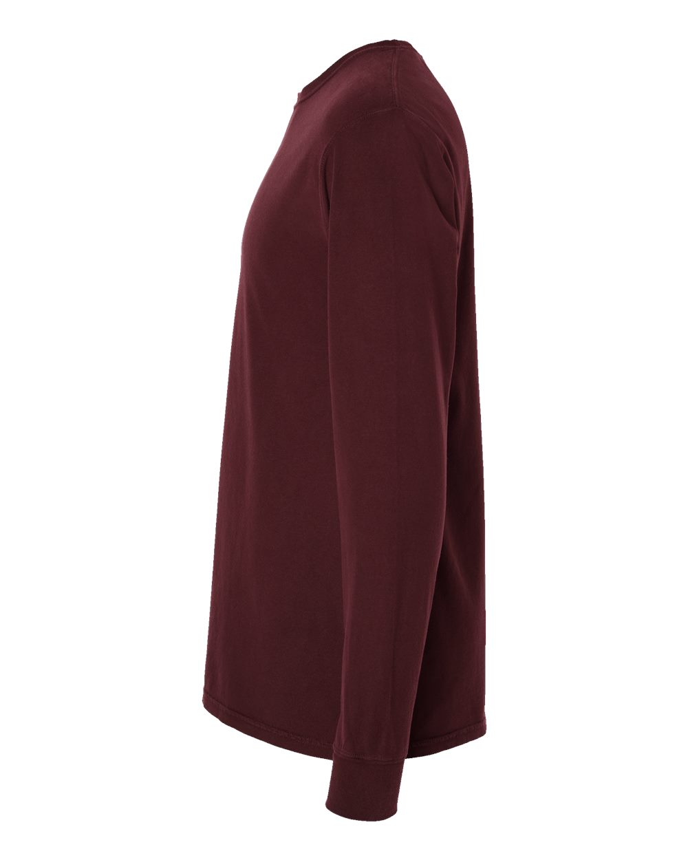 Left View of Maroon Garment-Dyed Long Sleeve T-Shirt - GDH200