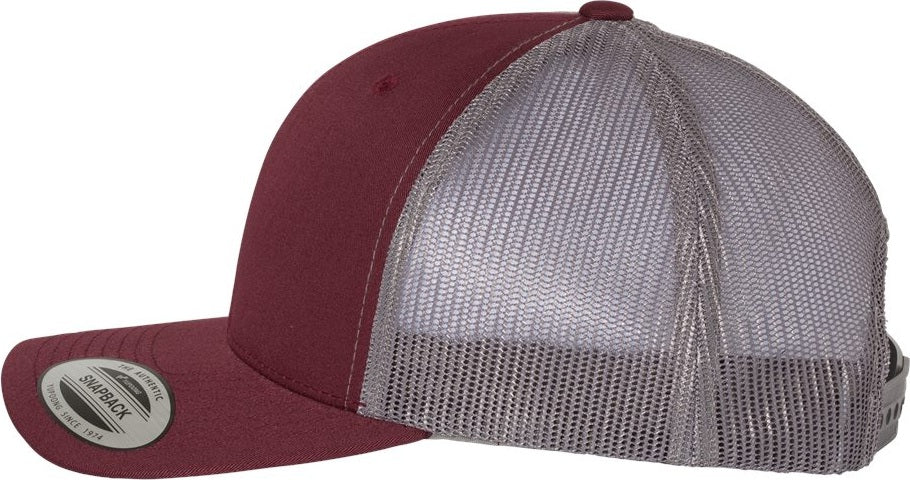 Left View of Maroon/ Grey Retro Trucker Cap - 6606