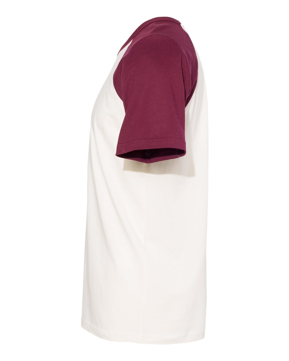 Left View of Maroon/ Natural Cotton Raglan T-Shirt - 3650