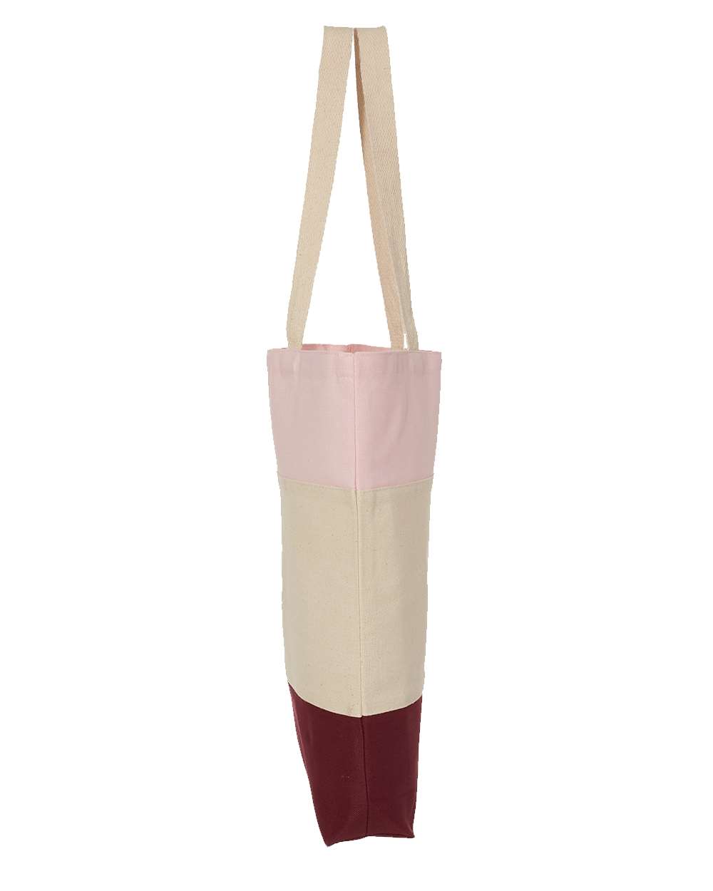 Left View of Maroon/ Natural/ Light Pink 11L Tri-Color Tote - Q125900