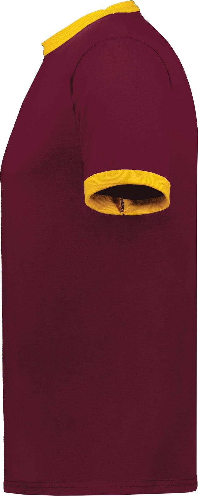 Left View of MAROON/GOLD ADULT RINGER T-SHIRT