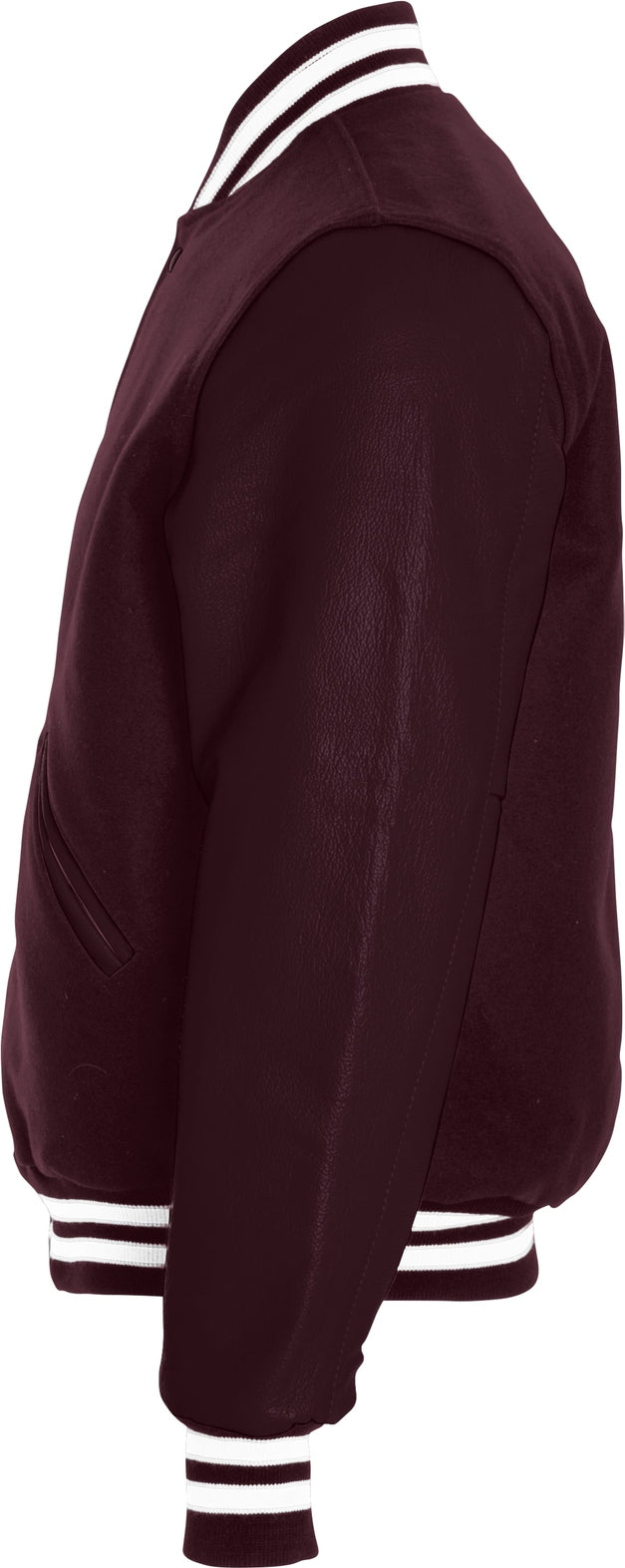 Left View of MAROON/MAROON/WHITE VARSITY WOOL JACKET