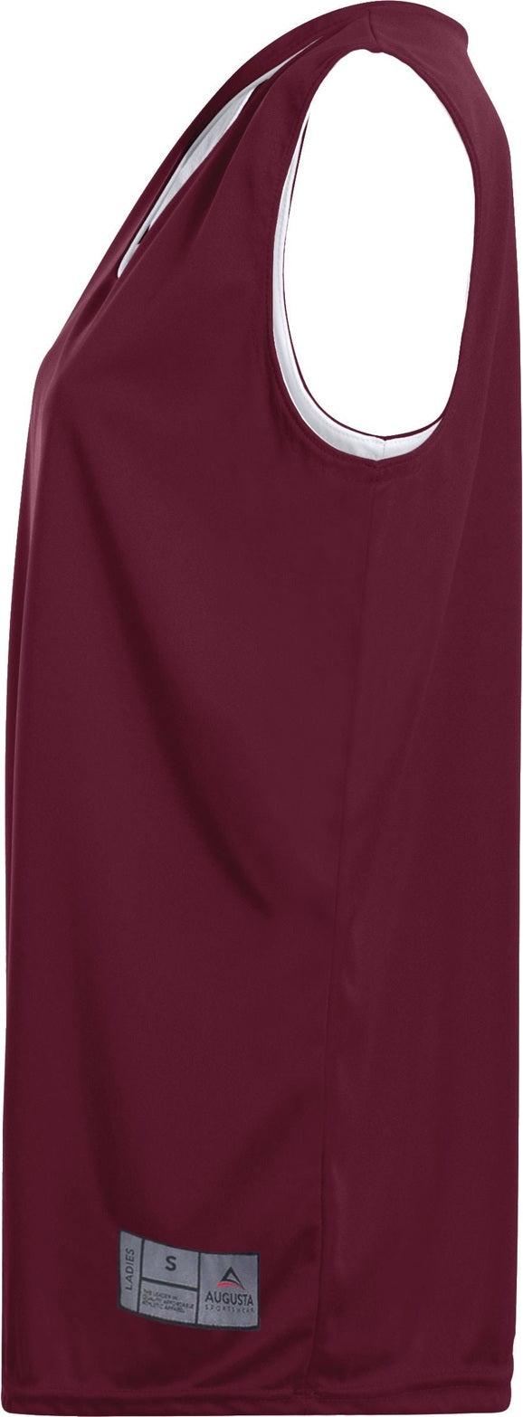 Left View of MAROON/WHITE LDS REVERSIBLE WICKING TANK