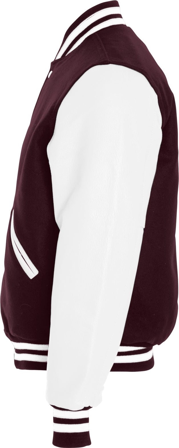 Left View of MAROON/WHITE VARSITY WOOL JACKET