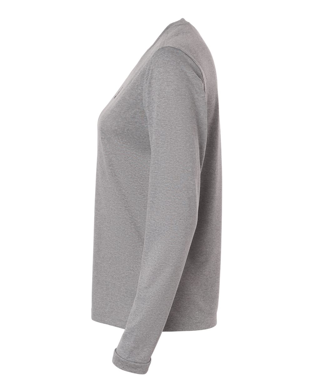 Left View of Medium Grey Heather/ Black Women's Pregame Scoop Neck Long Sleeve T-Shirt - AT105 plain