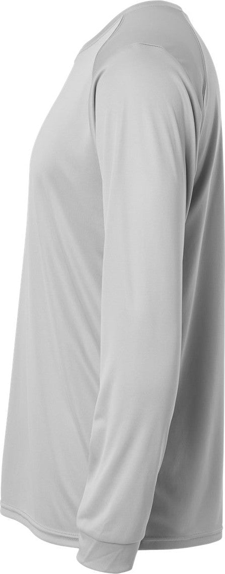 Left View of Medium Grey Long Islander Performance Long Sleeve T-Shirt - 210