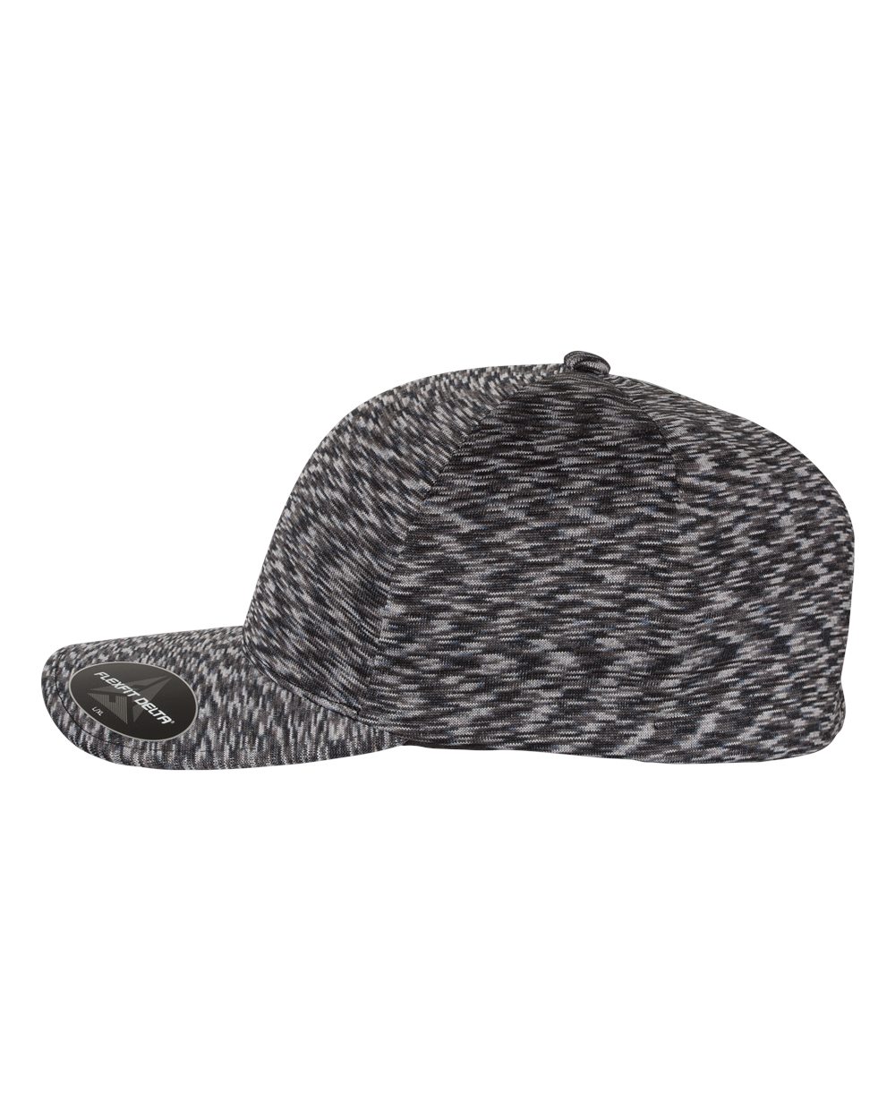 Left View of Mélange Black Delta® Seamless Unipanel Cap - 280