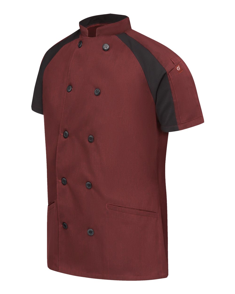 Left View of Merlot Heather/ Black Mesh Women&#39;s Airflow Raglan Chef Coat - 051W