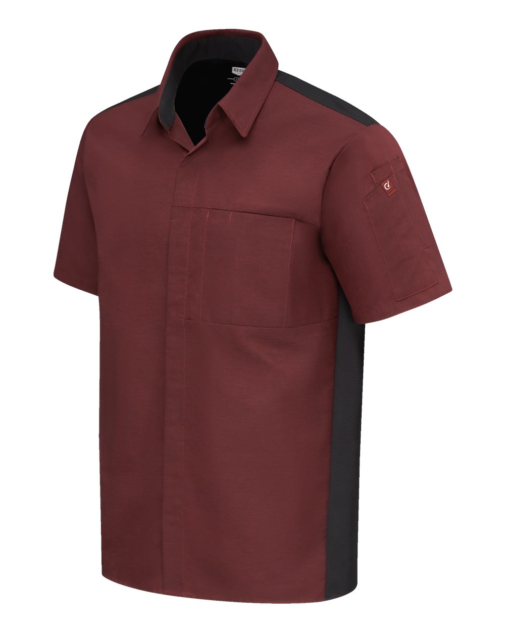 Left View of Merlot Heather/ Black Poplin Airflow Cook Shirt with OilBlok - 502M