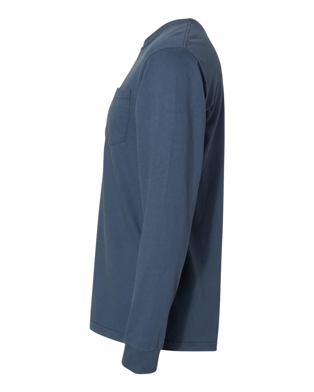Left View of Midnight Garment-Dyed Heavyweight Long Sleeve Pocket T-Shirt - 4410