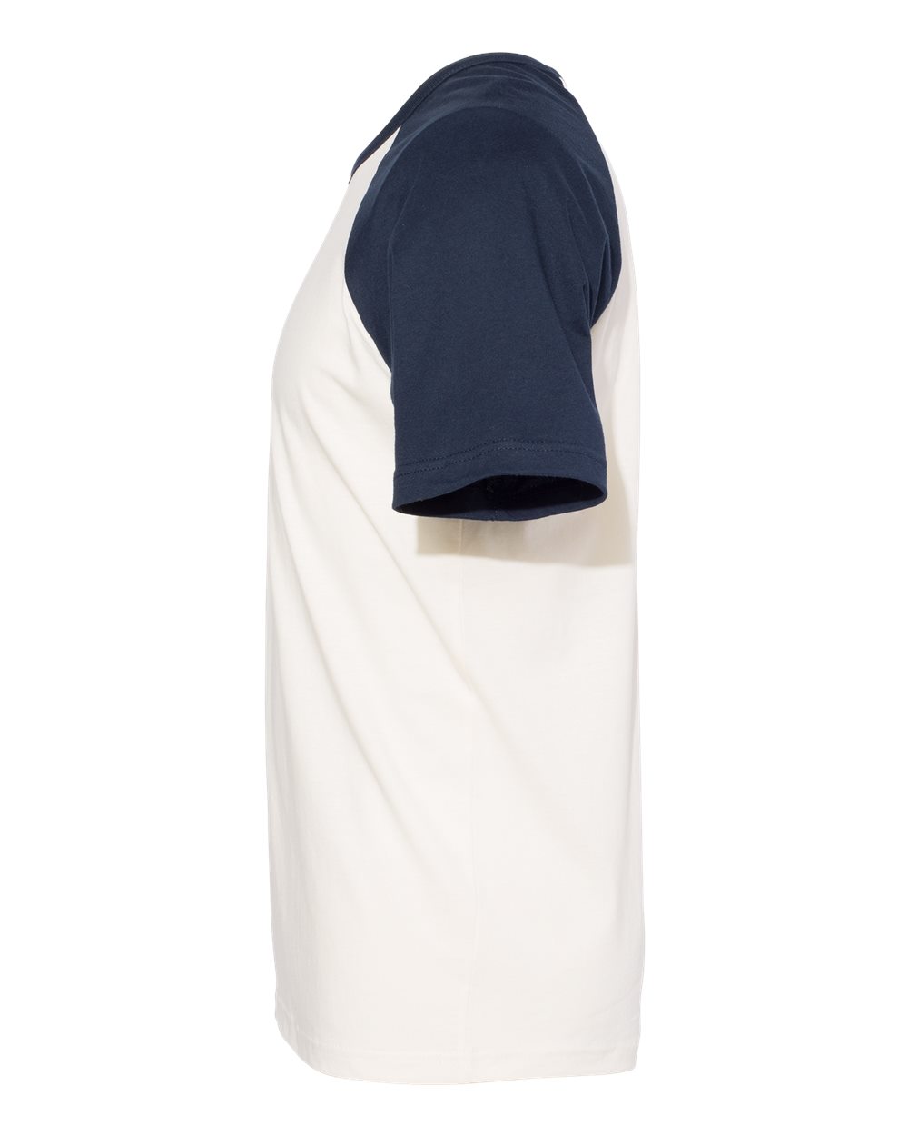 Left View of Midnight Navy/ Natural Cotton Raglan T-Shirt - 3650