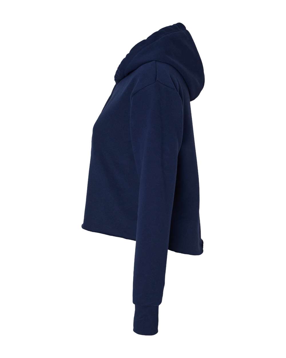Left View of Midnight Navy Women&#39;s Laguna Sueded Raw Edge Crop Hoodie - 9384