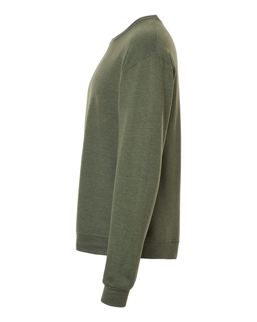 Left View of Military Green Heather Ultimate CVC Crewneck Sweatshirt - IC48MR