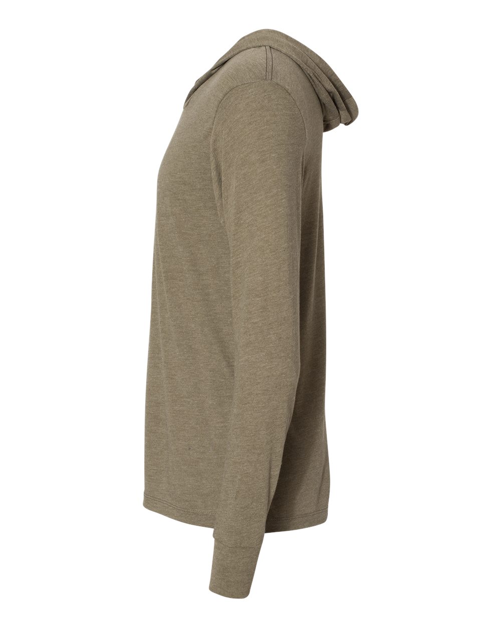 Left View of Military Green Triblend Hooded Long Sleeve Pullover - 6021
