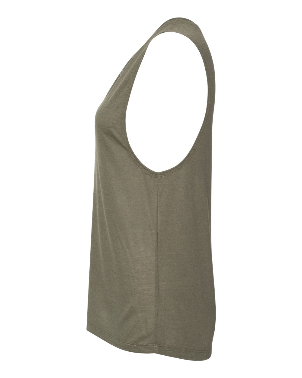 Left View of Military Green Women&#39;s Flowy Scoop Muscle Tank - 8803