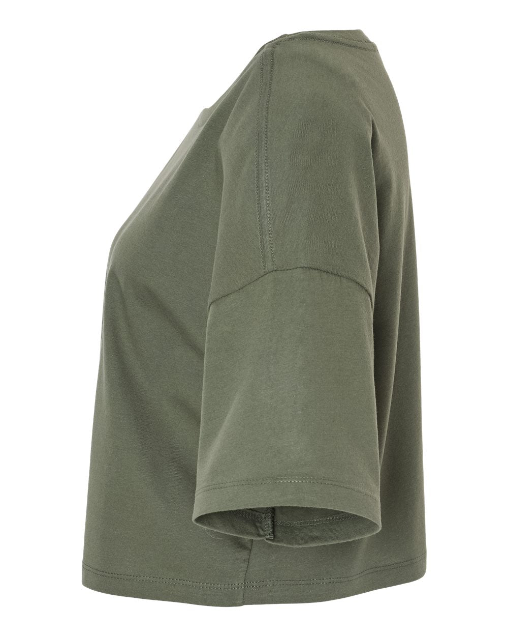 Left View of Military Green Women&#39;s Jersey Crop Tee - 6482