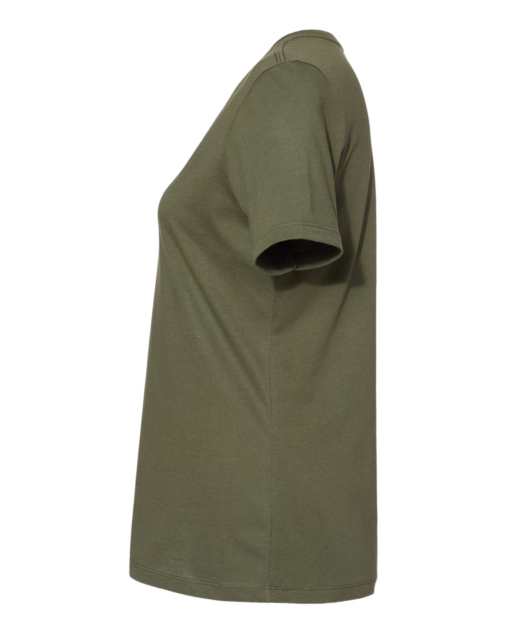 Left View of Military Green Women’s Relaxed Jersey V-Neck Tee - 6405