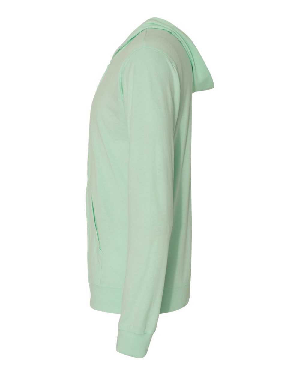 Left View of Mint Sueded Long Sleeve Hooded Full Zip T-Shirt - 6491