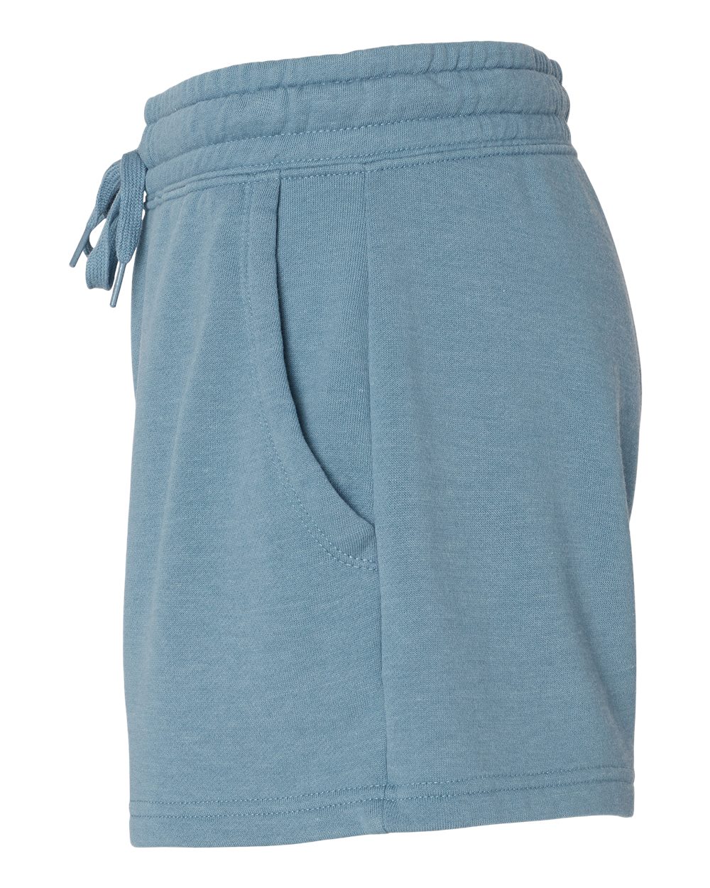 Left View of Misty Blue Women’s Lightweight California Wave Wash Fleece Shorts - PRM20SRT