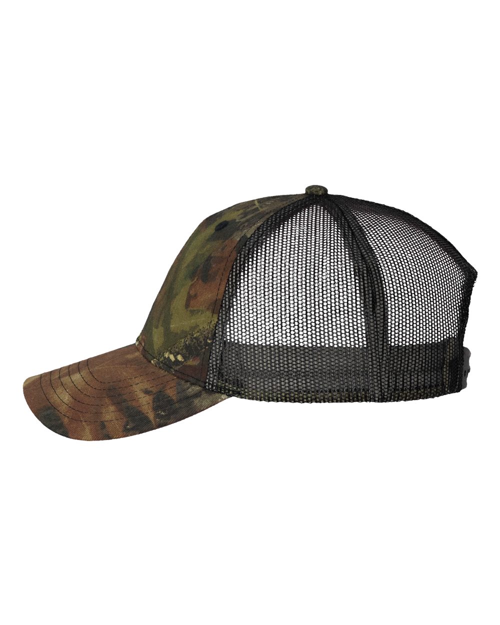 Left View of Mossy Oak Breakup/ Black Mesh Licensed Camo Mesh Cap - VC150M