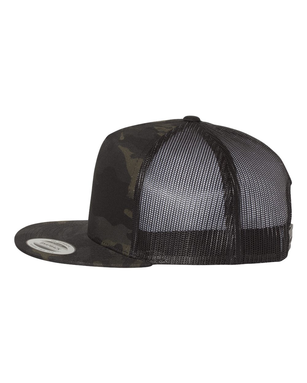Left View of Multicam Black/ Black Five-Panel Classic Trucker Cap - 6006