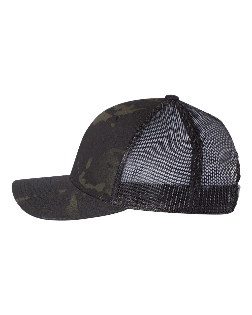 Left View of Multicam Black/ Black Retro Trucker Cap - 6606