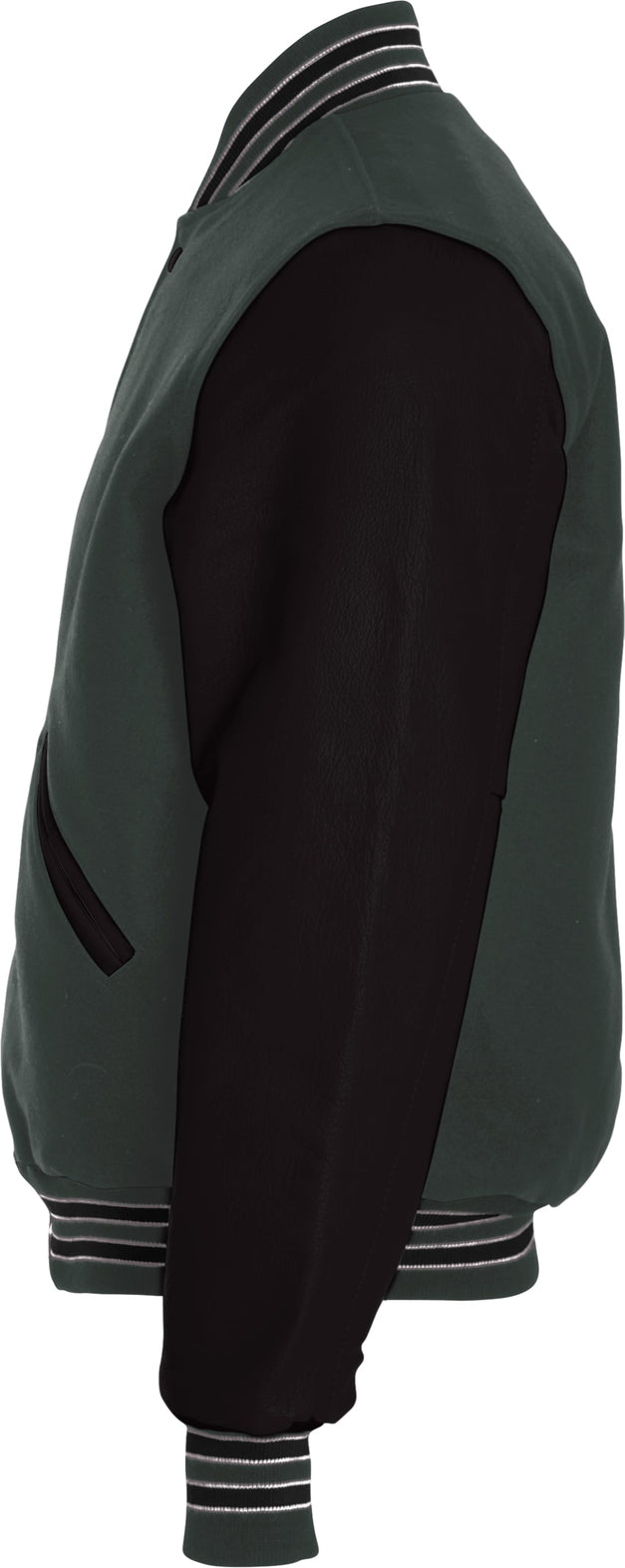 Left View of MYRTLE/BLACK/WHITE VARSITY WOOL JACKET