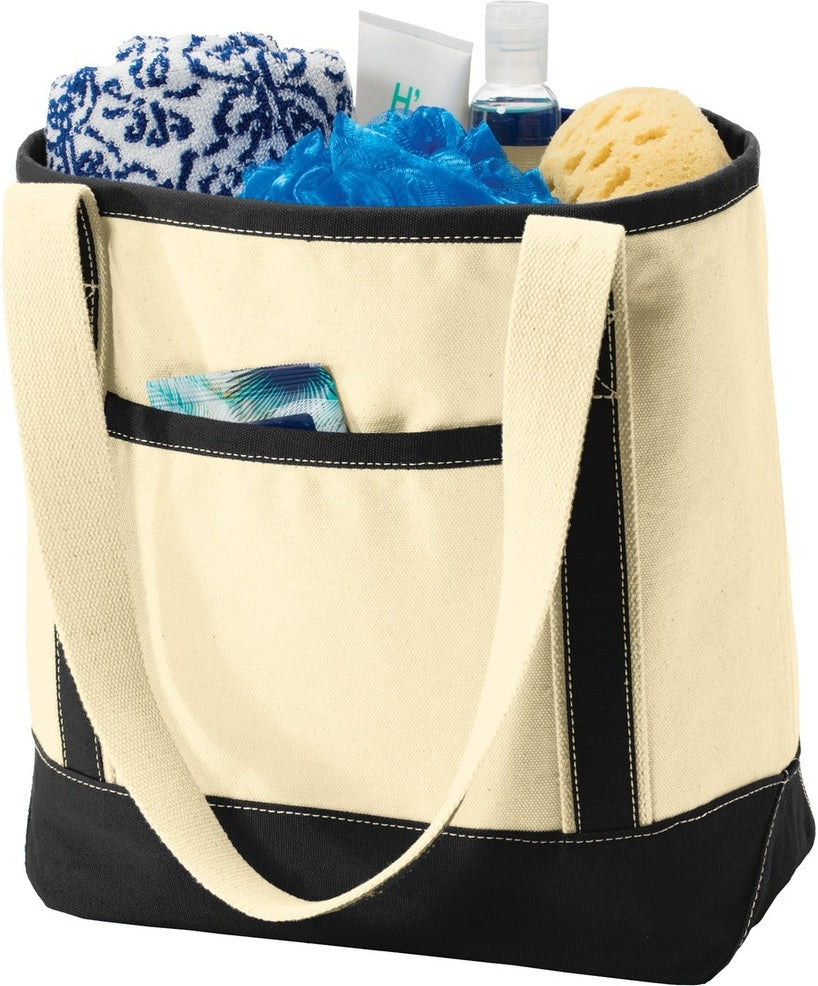 Rear View of Nat/Black Port Authority Medium Cotton Canvas Tote. BG412