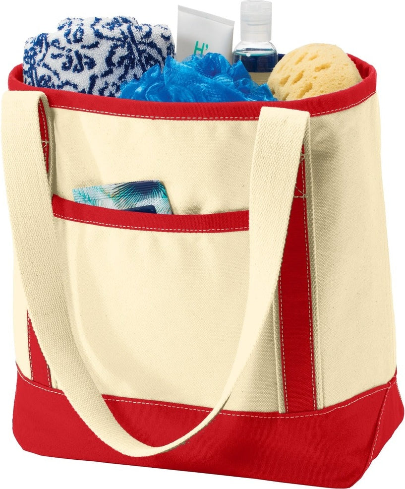 Left View of Nat/Red Port Authority Medium Cotton Canvas Tote. BG412