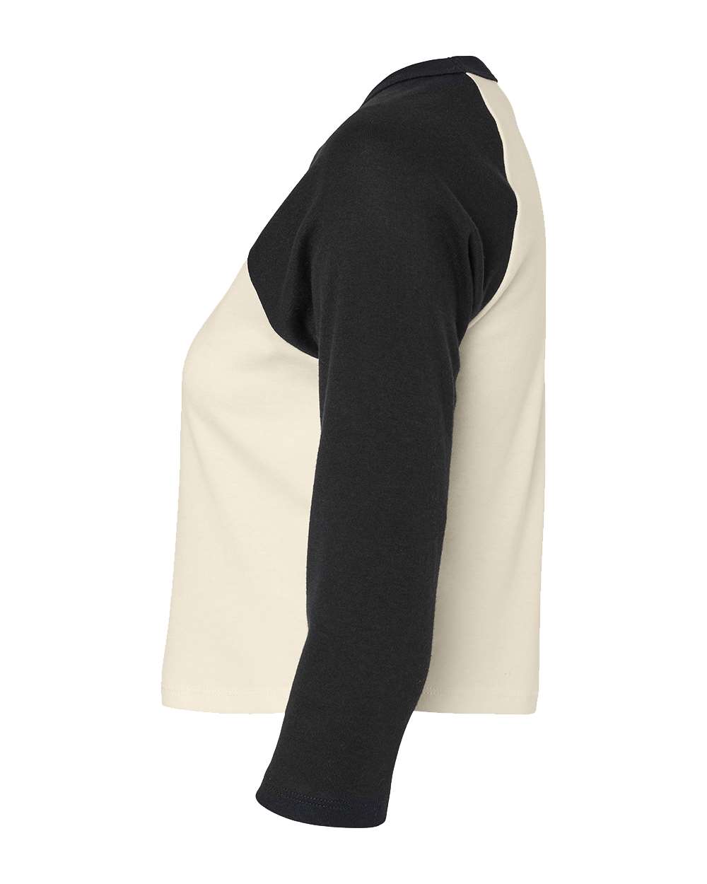 Left View of Natural/ Black Women&#39;s Micro Rib 3/4 Raglan Sleeve Baby Tee - 1200