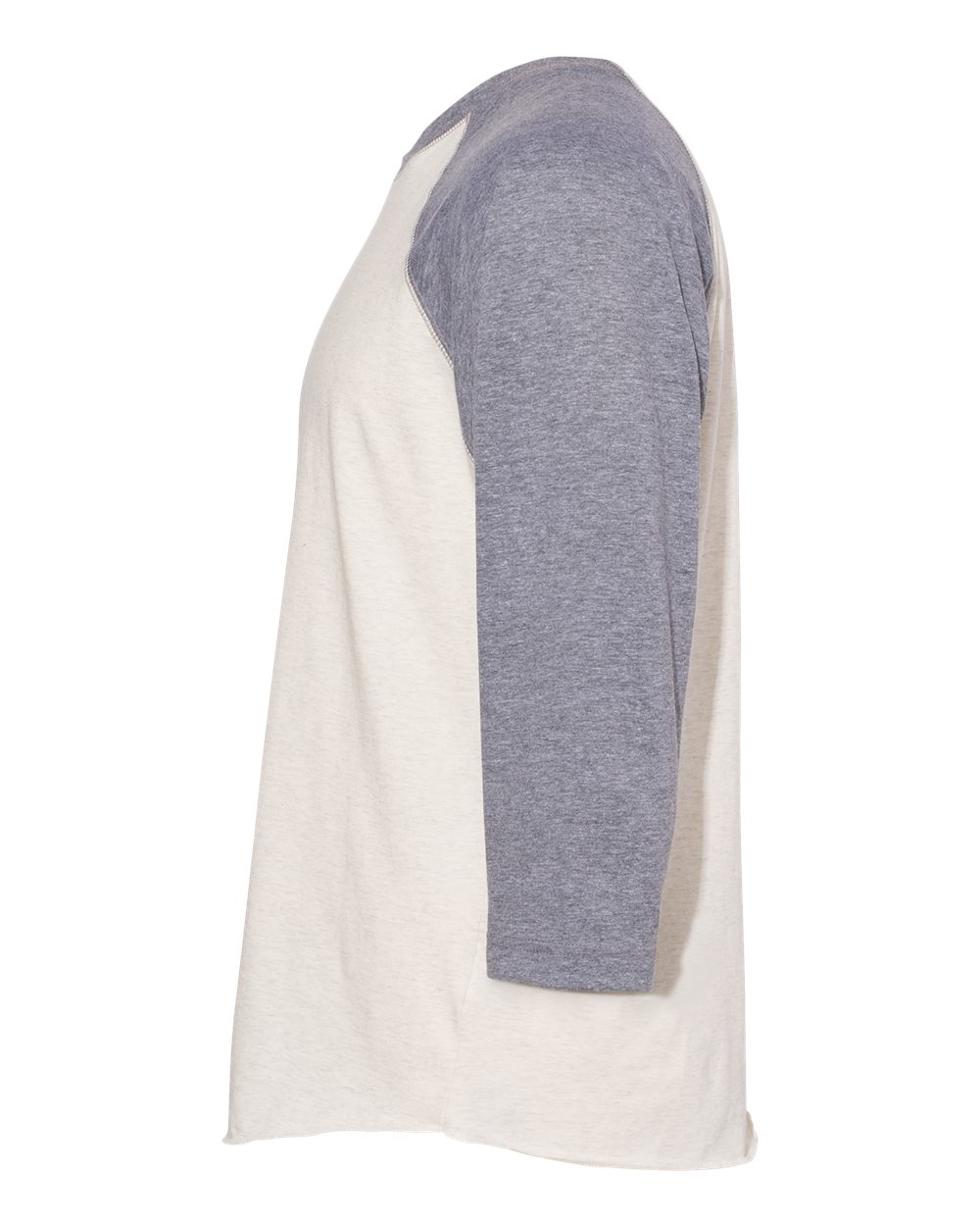 Left View of Natural Heather/ Granite Heather Baseball Fine Jersey Three-Quarter Sleeve Tee - 6930