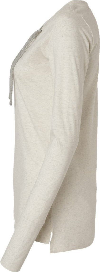 Left View of Natural Heather/ Titanium Women&#39;s Fine Jersey Lace-Up Long Sleeve T-Shirt - 3538