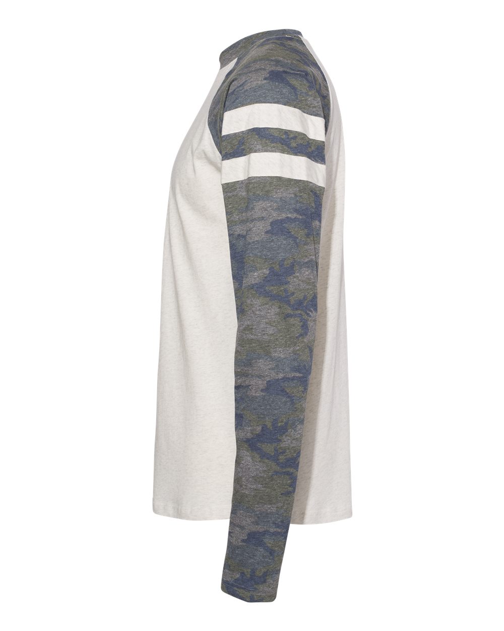 Left View of Natural Heather/ Vintage Camo/ Natural Heather Fine Jersey Mash Up Long Sleeve Tee - 6934