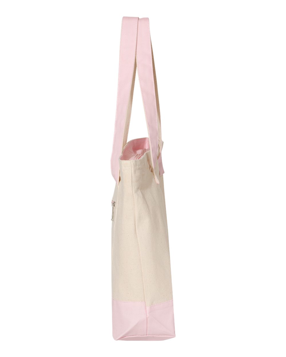 Left View of Natural/ Light Pink 19L Zippered Tote - Q1300