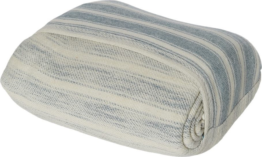 Left View of Natural/ Mist Blue Baja Blanket - 8691