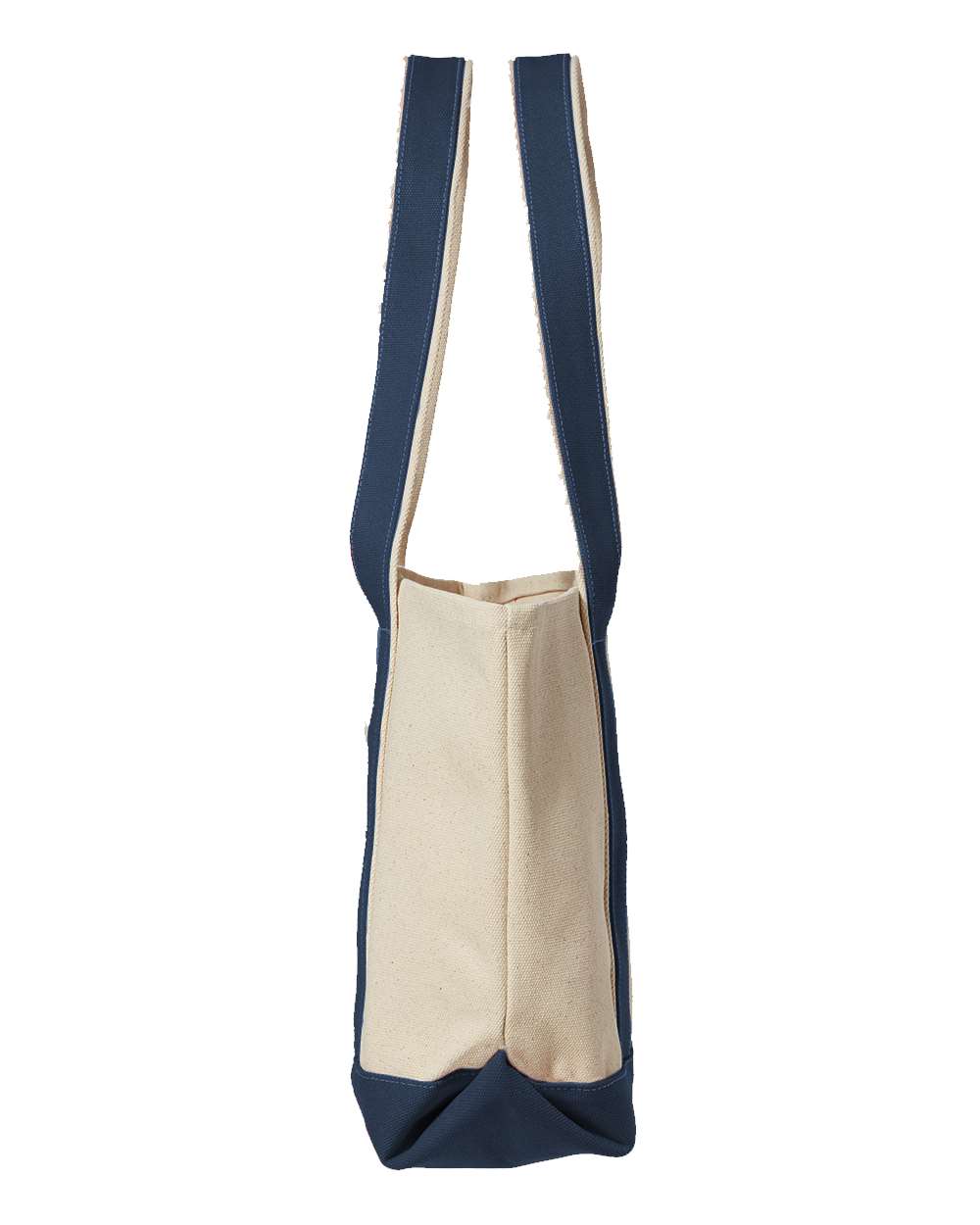 Left View of Natural/ Navy Windward Large Cotton Canvas Classic Resort Tote - 8871