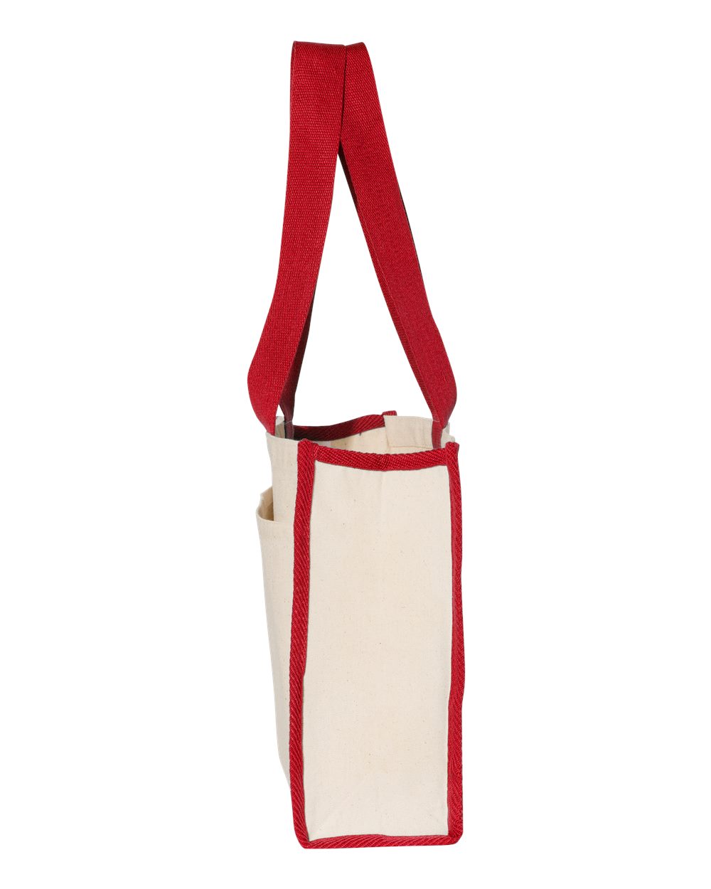 Left View of Natural/ Red 14L Tote with Contrast-Color Handles - Q1100