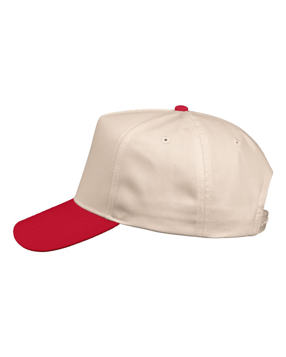 Left View of Natural/ Red Five-Panel Twill Cap - 8869