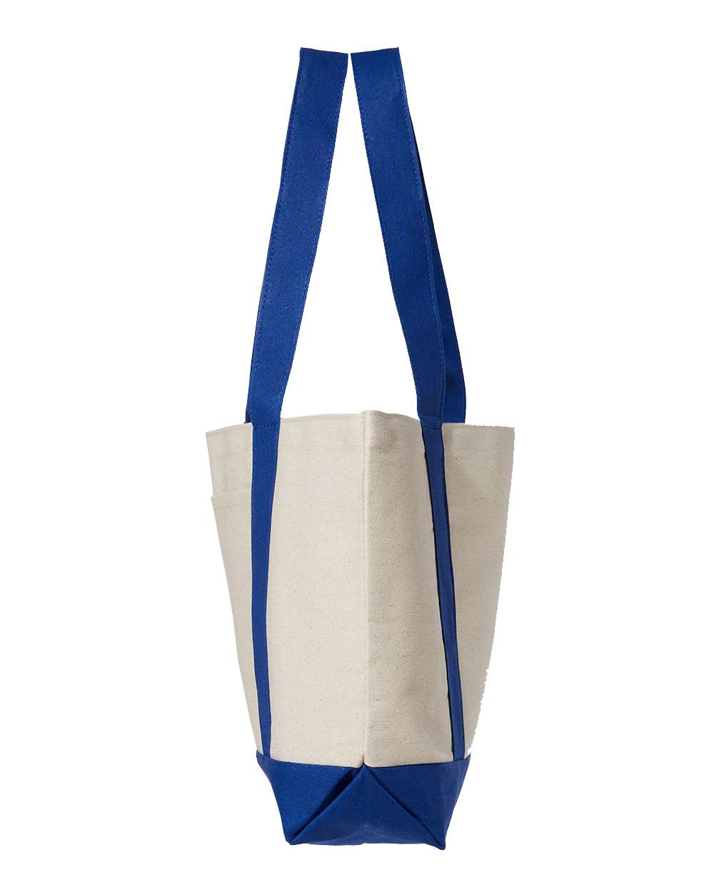 Left View of Natural/ Royal Leeward Boater Tote - 8869