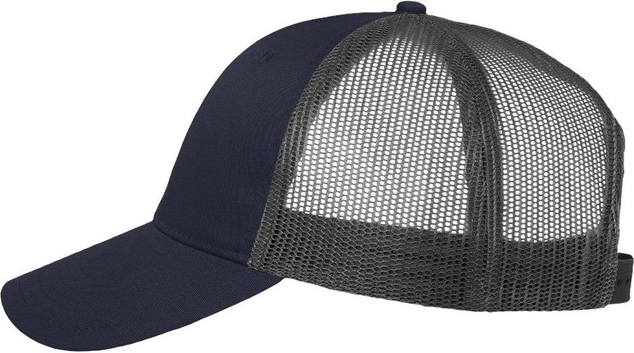 Left View of Navy/ Charcoal Mesh-Back Twill Trucker Cap - VC400